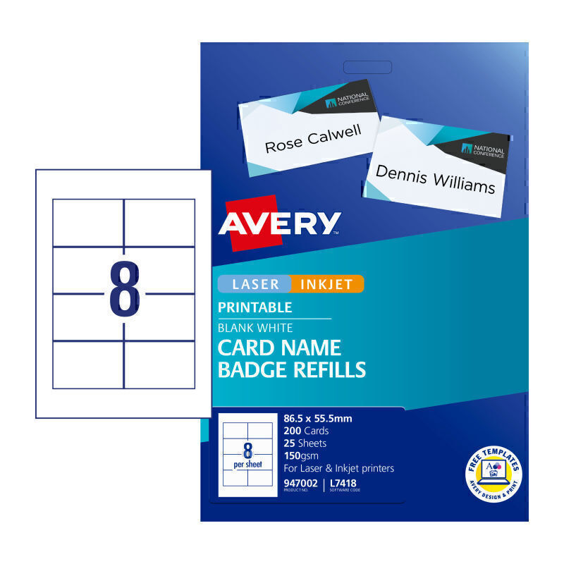 AV Badge Refill L7418 8Up Pk25