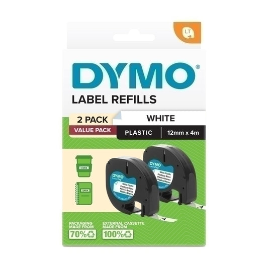 Dymo LetraTag PlasTape Wht Pk2